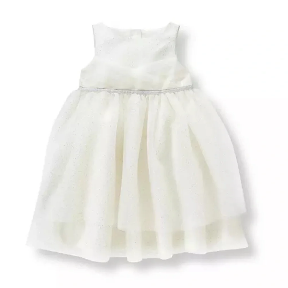 Janie and Jack 12 Ivory White Pleated Shimmer Tulle Starry Night Formal Dress